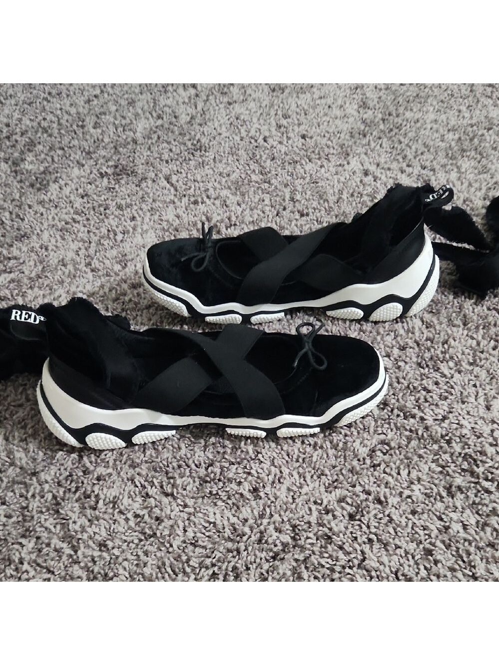 RED Valentino Black and White Chunky Sole Tie Ankle Ballerina Casual Sneakers